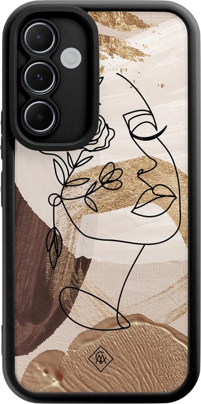 Casimoda® hoesje - Geschikt voor Samsung Galaxy A55 - Abstract Gezicht Bruin - Zwart TPU Backcover - Geometrisch patroon - Bruin/beige