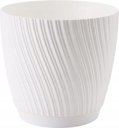 Form Plastic Plantenpot/bloempot Waves - kunststof - ivoor wit - D27 x H24 cm - met opvang schotel - rond