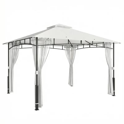 Tuinpaviljoen - Paviljoen met Muggennet & Dubbel Dak - 3 x 3,6 m - UV-bescherming - Waterdicht - Prieel - Partytent - Pergola - Gazebo - Feesttent - Tuintent - voor Tuin, Camping & Feest