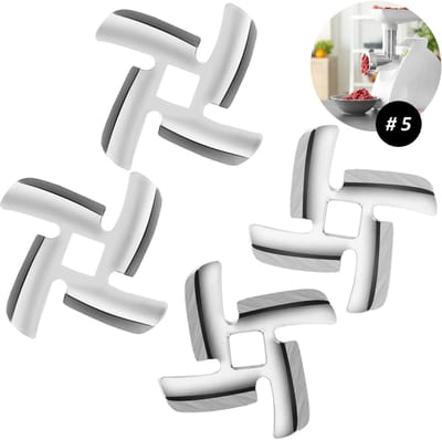 Daity Set van 4 vleesmolenmesjes - maat 5 vleesmolenaccessoires - roestvrijstalen voedselmaalmessen - geschikt voor staande mixers van maat 5 - mesvervangingen (zilverkleurig)