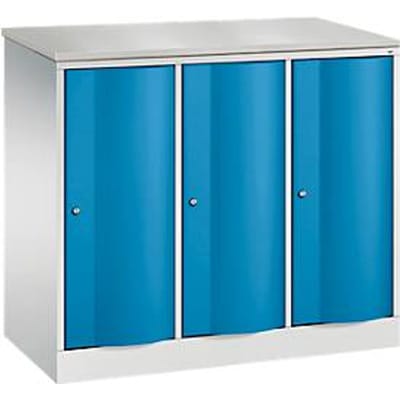 C+P Garderobekast Resisto, 3 vakken, 3 legplanken, B 1148 x D 540 x H 1077 mm, lichtgrijs/lichtblauw