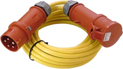 CEE-Verlengkabel - Krachtstroomkabel Bouwplaats - Stabiele Stroomvoorziening - Faseomkeerbare Stekker - 10 Meter 400V 32A - Geel