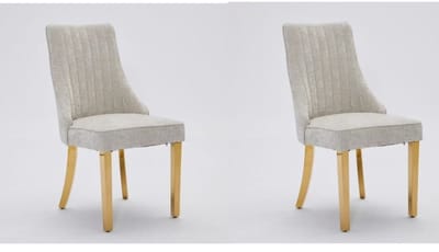 Stoel 64x50x95,5cm Eetkamerstoelen 2-Delige Set Beige Chenille Flock Stof Gouden Roestvrijstalen Poten Gevoerde Accentstoel Keuken Eetkamer
