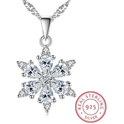 925 Sterling Zilveren Sieraden AAA Zirkonia Sneeuwvlok Hanger Ketting voor Vrouwen Cadeau 45cm Schakelketting Choker Collares S-N134 white
