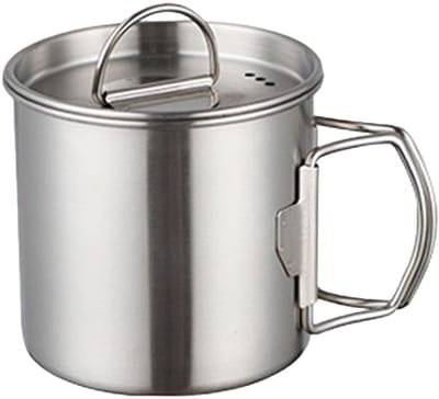 Dailygoods- Campingcup RVS 500ml - Opvouwbare Handgreep - Deksel/Schaal - Voor Buiten/Kamperen - Wandelen/Backpacken - Ruimtebesparend - Kampeermok