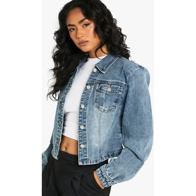 boohoo Dames Shoulder Pad Detail Denim Jacket becomes Denimjas met schoudervulling details | Vintage Blauw | Maat: 38