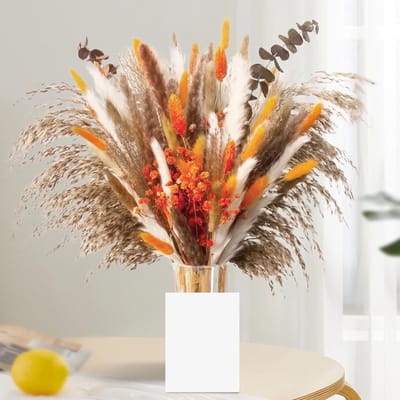61 Stuks Gedroogde Pampa Bloemenboeket voor Rustieke Boho Tafelversiering, Bruiloft en Herfstdecoratie met Gypsophila en Eucalyptus