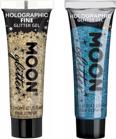 Moon Creations Glittergel fijn set - voor lichaam en gezicht - goud en blauw