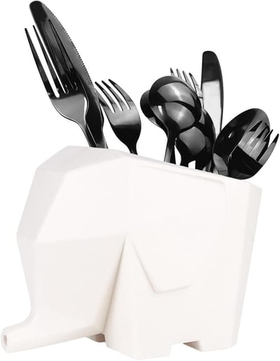 Famanu – Bestekhouder met afdruipfunctie, sponshouder voor gootsteen en keuken, wit ontwerp