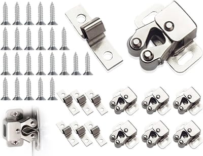 Set van 6 Meubel Snapper, Dubbele Roller Snapper voor Kastdeuren, Kasten en Kledingkasten, Inclusief Schroeven en Ballen voor Eenvoudige Bevestiging