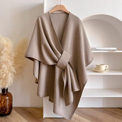 Dames Cashmere Poncho Winter Warm Dubbelzijdig Luxe Verdikkende Sjaal Pashmina Cape Stola Damesmantel Dekensjaal gray