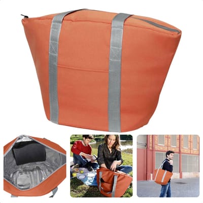 Ge soleerde Koeltas - 22,3 liter - Oranje - Isolerend - Thermische Binnenkant - Dubbel Handvat - Rits - 18,5 x 18 cm - Verstevigde Bodem - Voor Picknick & Boodschappen - Inclusief EBOOK