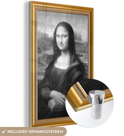 MuchoWow® Glasschilderij 40x60 cm - Schilderij acrylglas - Mona Lisa - Leonardo Da Vinci - Gold - Lijst - Foto op glas - Schilderijen