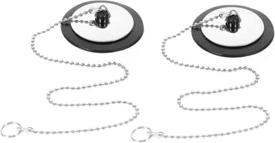 Gootsteenstop met Ketting - Afvoerplug Bad - Water Dicht Maken - Lekvrije Afdichting - 2 Stuks - Zwart