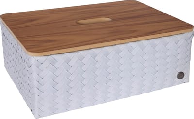 Opbergmand - Rechthoekige mand met deksel - Organizer - Woonkamer - Kinderkamer - Badkamer - Babykamer - Duurzaam & handgevlochten - Handed By Optimum met deksel - licht grijs - ice grey
