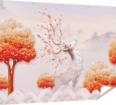 Gards Tuinposter 3D Illustratie Hert - Abstract - 160x120 cm - Tuindoek - Tuindecoratie - Wanddecoratie buiten - Tuinschilderij