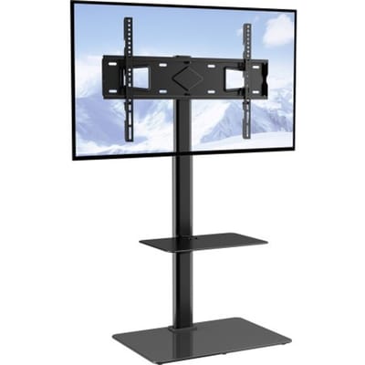 VEVOR TV-standaardbevestiging, draaibare tv-standaard voor 32-65 inch tv's, in hoogte verstelbare draagbare vloerstandaard met gehard glazen voet voor slaapkamer woonkamer zwart
