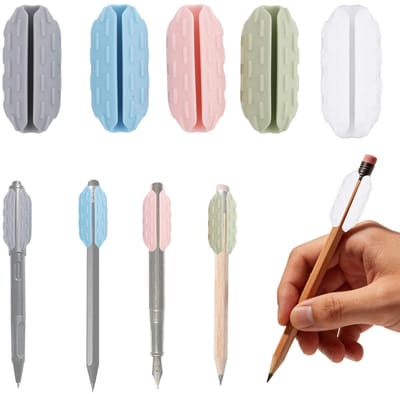 Dailygoods- Potloodgrepen Gewogen - Siliconen Hulp voor Kinderen/Ouderen - Aanpasbare Pen Grepen - 5 Stuks - Verbetering van Grip - Geschikt voor 7-14mm Pennen - Pengrepen