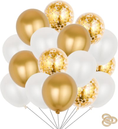 Fienosa Ballonnen Set 50 Stuks - Ballonnen Goud - Ballonnen Ivoor - Verjaardag Versiering - Verjaardag Ballonnen - Ballon - met ophang lint - Papieren confetti Ballonnen - Feestversiering