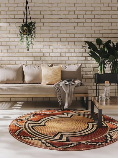 Rond Tapijt voor Binnen en Buiten Ø 160 cm - Beige/Koper Buitentapijt voor Balkon en Tuin