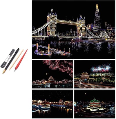 Creatieve Scratch Art Set voor Volwassenen en Kinderen - Graveren, Etsen, Schrapen met Holografisch Kunstpapier - Perfect Cadeau voor Vrienden en Familie