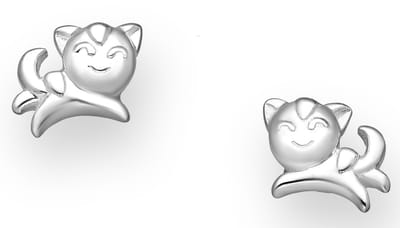 Joy|S - Zilveren kat poes oorbellen - 6 mm - massief - kinderoorbellen