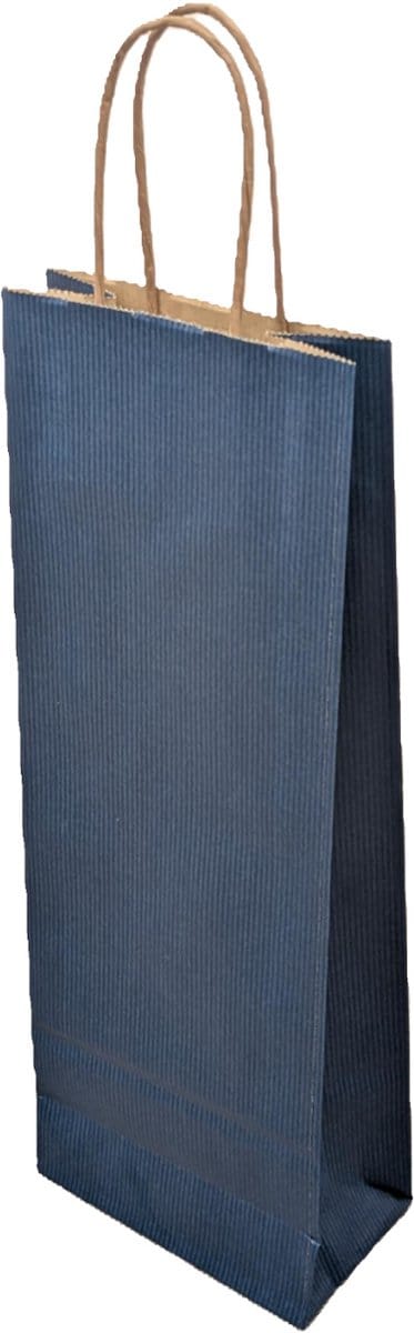 25 x Wijntas 14+8x39cm voor 1 Fles Blauw /Flestas papier / Cadeauverpakking /draagtas voor Fles/wijn / Fleszak · Fles zak /