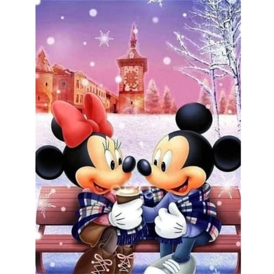 Disney Diamant Schilderen: Disney Mickey Minnie Winterthema Illustratie Doe-het-zelf Kit Volwassen Knutselen Huisdecoratie en Cadeaus Round 30x40cm