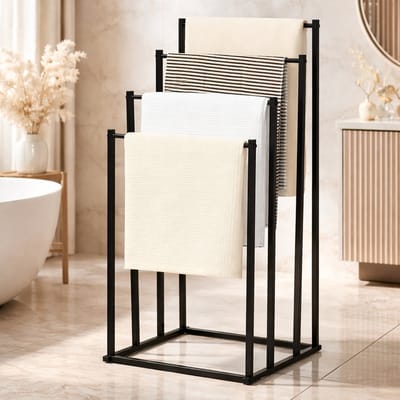 MeubelsvanJoep handdoekrek zwart badkamer staand 45 x 30 x 94 - Handdoekrek zwart keuken - Handdoekladder zwart metaal - Handdoekrek staand