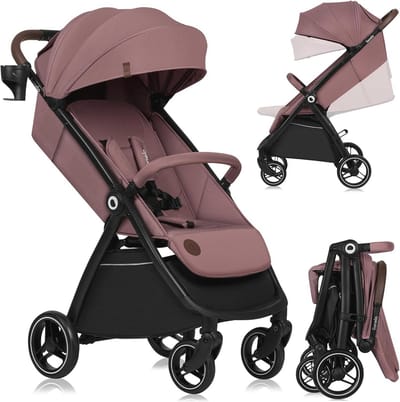 Kinderwagen met 360° Draaibare Wielen, Volledige Vering en Waterdichte XXL-Kap