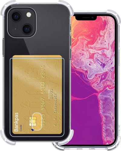 Hoesje Geschikt voor Apple iPhone 13 Mini - Met Pashouder en Kaarthouder - Telefoon Hoes Shockproof - Siliconen Case - Back Cover - Shock Proof - Pasjes Houder - Transparant