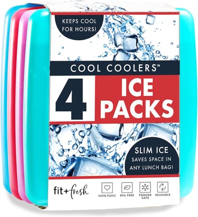 Cool Coolers by Fit & Fresh Slim Ice Packs – Set van 4 Herbruikbare Koelelementen – Snelvriezend & Ruimtebesparend – Voor Lunchbox & Koeltas – Multicolor