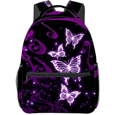 Paarse vlinderprint rugzakken voor jongens/meisjes Kinderen Beste cadeaus 2D platte cartoon laptoptassen Tiener schooltas Buiten vrijetijd black