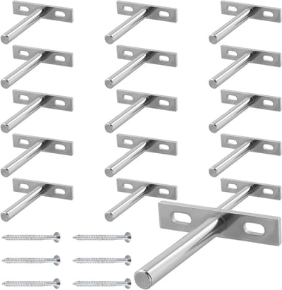 16-delige Onzichtbare Planksteunen, 3 Inch Zilveren Drijvende Plankhouders met Schroeven, T-Beugel voor Wandgemonteerde Meubels en Kasten