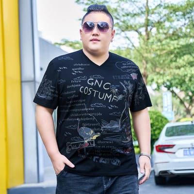 Nieuw Dikke Maten Heren T-shirt met Korte Mouwen en Print Jeugd Dikke Man Dikke Trend Lichaamsshirt Tops 6XL 5XL zwart