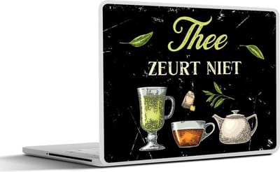 Laptop sticker - 17.3 inch - Thee - Glazen - Theepot - 40x30cm - Laptopstickers - Laptop skin - Cover - Cadeau voor vrouw