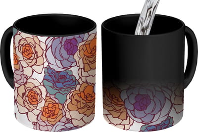 Magische Mok - Foto op Warmte Mokken - Koffiemok - Patroon - Bloem - Art Nouveau - Magic Mok - Beker - 350 ML - Theemok