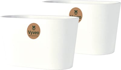 Vyveo - Bloempot Varda - Set van 2 - 18x10x11 - Wit - Bloempot voor binnen en buiten - Lichtgewicht - Breukbestendig - Vorstbestendig - UV-bestendig