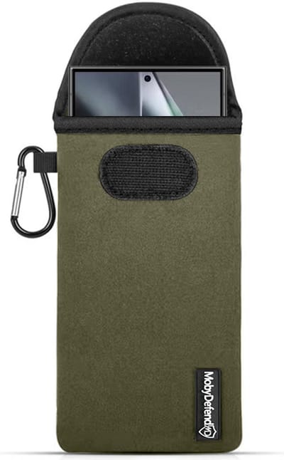 MobyDefend Hoesje - Geschikt voor Samsung Galaxy S24 Ultra - Neopreen Pouch Met Karabijnhaak - Insteek - Riemlus - Groen