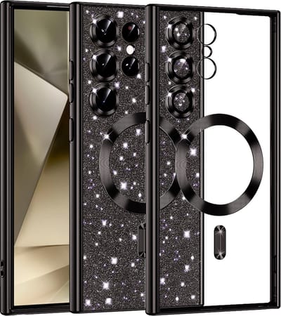 Hoesje geschikt voor Samsung Galaxy S24 Ultra - Techsuit Luxury Glitter Back Cover - Geschikt voor MagSafe - Zwart