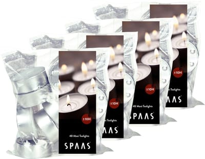 Spaas Theelichten Kaarsen XL - Wit - circa 10u - Ø6cm - 160 stuks