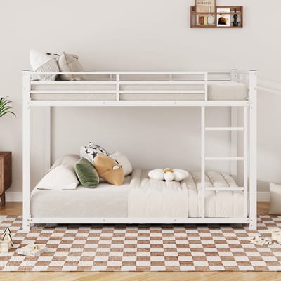 Metalen Stapelbed 140x200 cm voor Kinderen – Wit Kinderbed met Veiligheidsrails en Lattenbodems, Ruimtebesparend Bed voor Kinderkamer