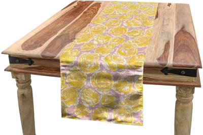 Abakuhaus tafelloper met bloemen – 40x225 cm – geel, digitaal bedrukt