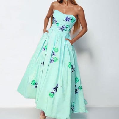 Nieuwe Zomer Dameskleding Elegant en Modieus Mouwloos Strapless Lange Jurk 2XL blauw