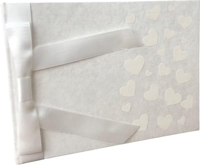 Gastenboek met hartjesprint en losse strik, 18x25cm