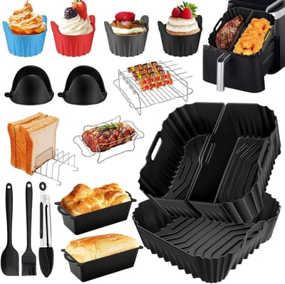 Accessoires voor Airfryer 5.5 L/6 L/6.2 L/6.4 L, 22-delige Set met Herbruikbaar Bakgerei, Siliconen Ovenwanten, Muffinvormen en Bakplaat