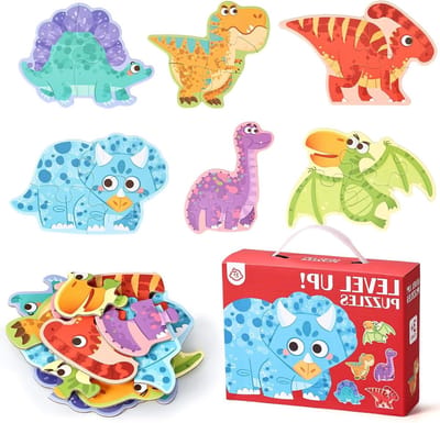 Kinderpuzzel Dinosaurus - Legpuzzel Set - Educatief Spel - Draagbare Doos - 6 Afbeeldingen - Multicolor