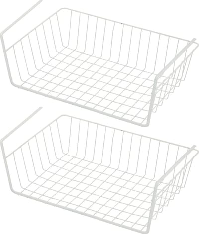 Urban Living Kastmandje - 4x - opberg/hang mandjes - rvs - wit - 40 x 25 x 14 cm - draadmand