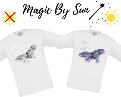 Magic By Sun Kinder T-shirt Vlinder – Verkleurt in de Zon – UV T-shirt – Paars – Meisje 110-116