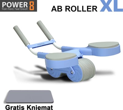 Power-8® Ab Roller XL blue– Sterke Ab Wheel met Rebound-systeem & Antislip Wielen – Compact Fitnessapparaat voor Thuis – Origineel Kerstcadeau voor Fitnessliefhebbers